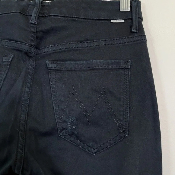 Mother Distressed Knee High Rise Black Looker Jeans - Picture 10 of 14